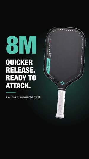 Teal-lit paddle with “Quicker release. Ready to attack.”